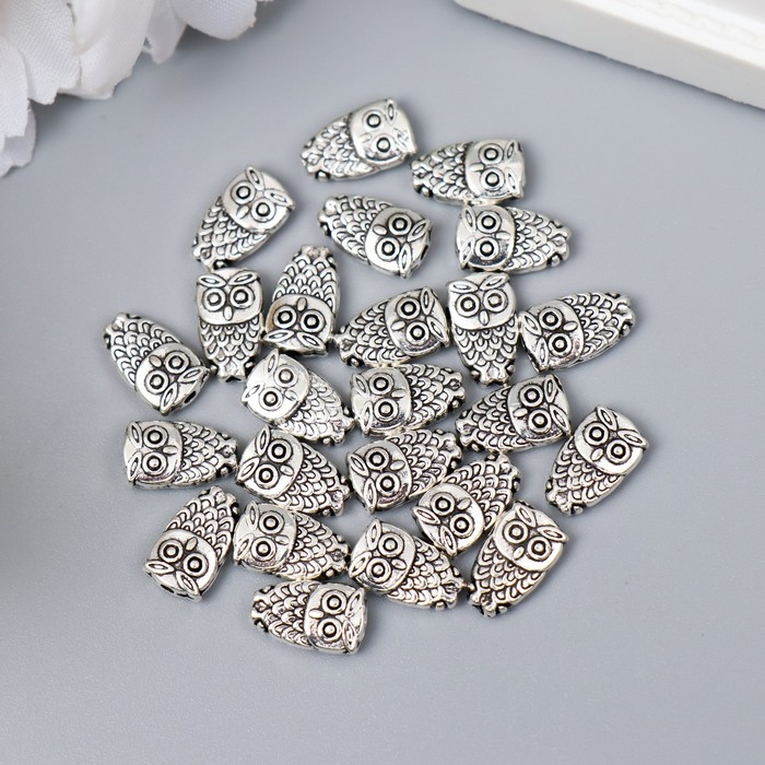 Бусина для творчества металл Бусина для творчества металл "Маленький филин" серебро G070B1052 набор 24 шт 1,1х0,7 см