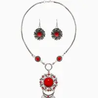 Набор 2 предмета: серьги, колье &laquo;Индия&raquo;, цвет красный в чернёном серебре, 50 см