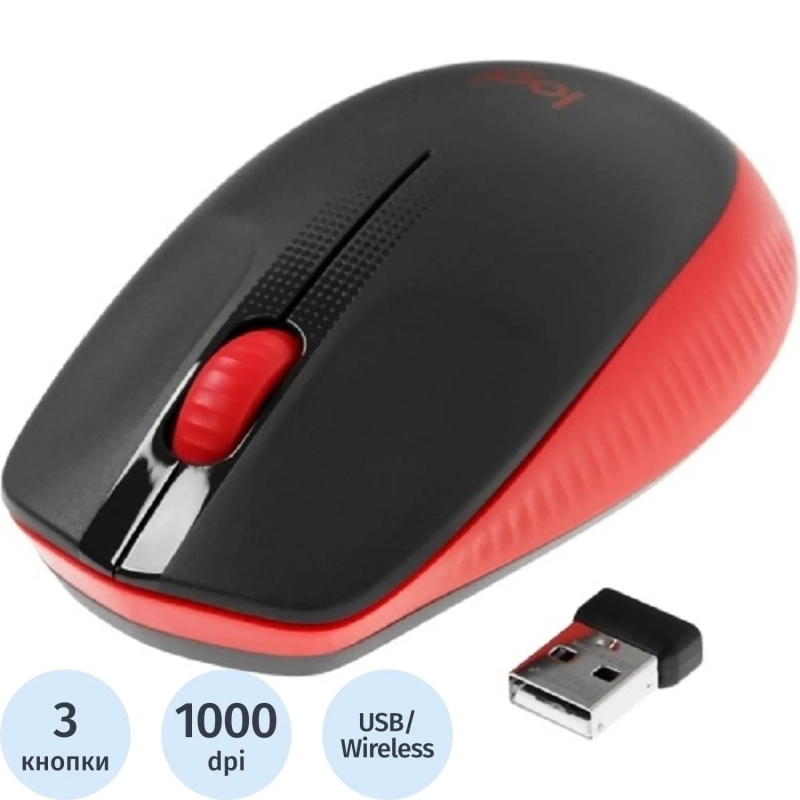 Мышь компьютерная Logitech M190, опт,беспров, USB, крас/чер