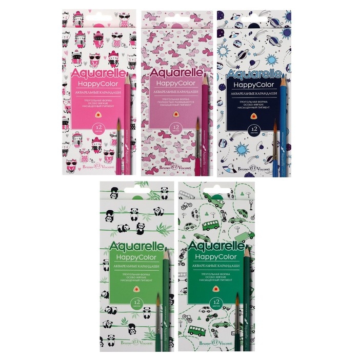 Карандаши акварельные 12 цветов HappyColor, МИКС Карандаши акварельные 12 цветов HappyColor, МИКС