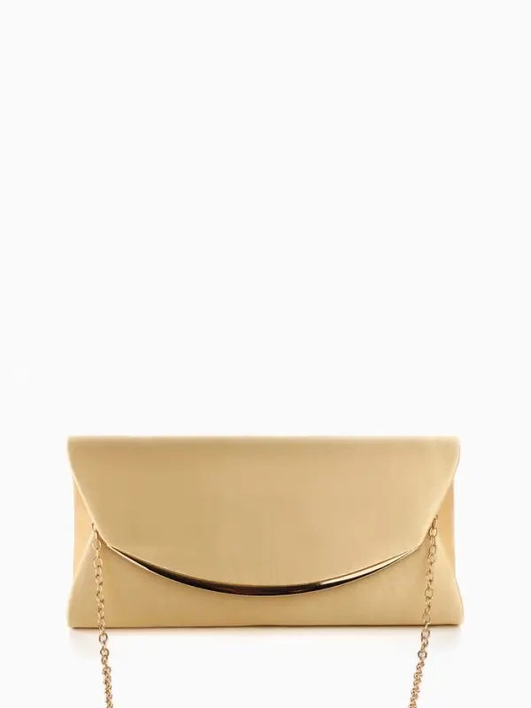 Сумка-клатч женская вечерняя на магните, на золотистой цепочке, однотонная, бежевая