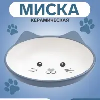 Миска &laquo;Кошачья мордочка&raquo;, 200 мл, 14&times;12&times;3.5 см, керамика, серая, белая