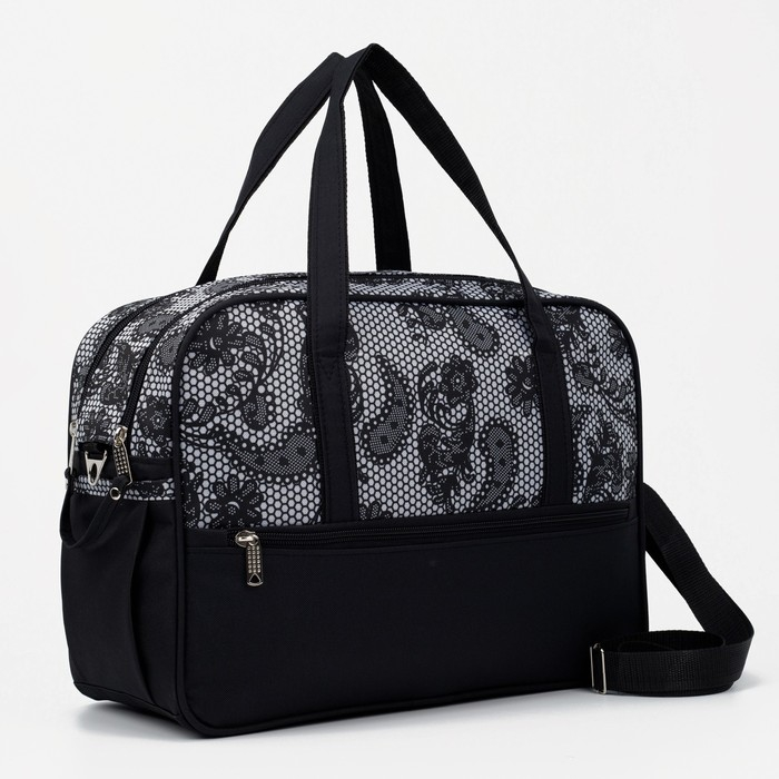 Сумка дорожная на молнии, 3 наружных кармана, длинный ремень, цвет чёрный Сумка дорожная на молнии, 3 наружных кармана, длинный ремень, цвет чёрный