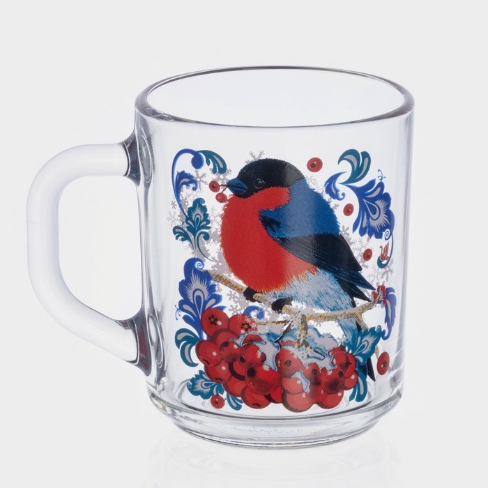 Кружка стеклянная для чая «Снегири на рябине», 200 мл