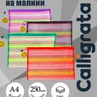 Папка-конверт &laquo;Полоска - сеточка&raquo; А4, на молнии, 23&times;34 см, МИКС