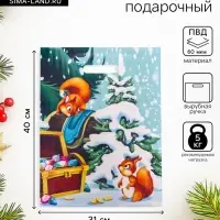Пакет новогодний &laquo;Бельчата&raquo;, глянец полиэтиленовый с вырубной ручкой, 30.5&times;40 см, 60 мкм