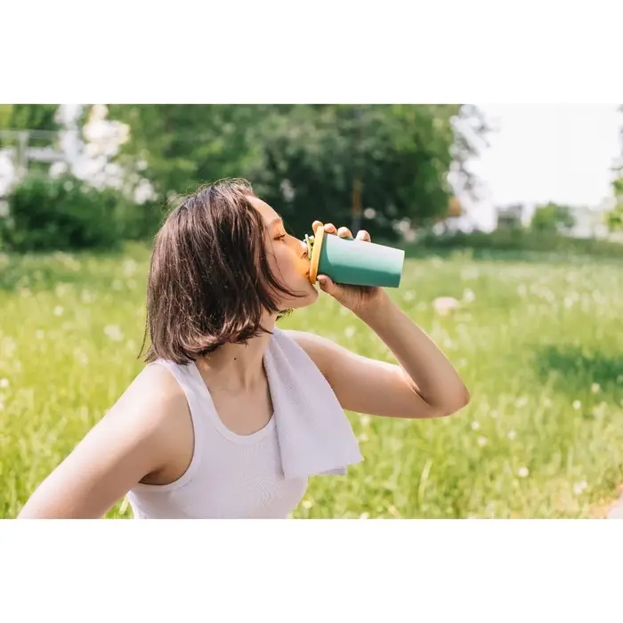 Стакан с крышкой и трубочкой, 350 мл, 9&times;9&times;13.5 см, бирюзовый