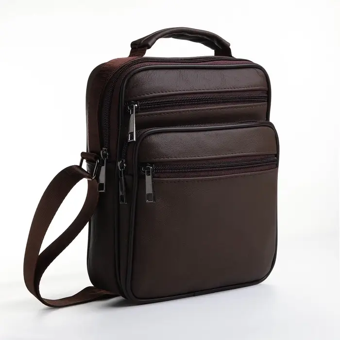 Сумка кросс-боди мужская на молнии, с ручкой, 3 наружных кармана, 18&times;8.5&times;22 см, коричневая