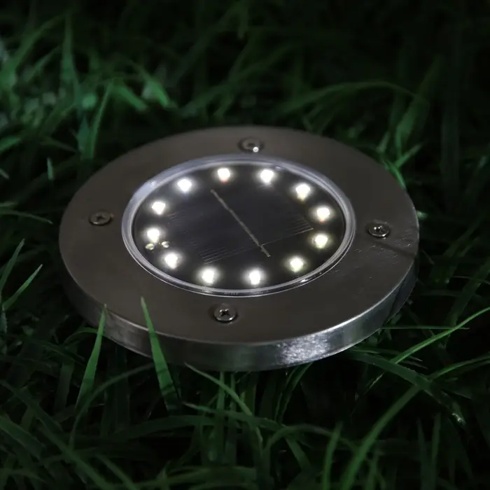 Садовый светильник, уличный, на солнечной батарее, 12 LED, свечение тёплое белое