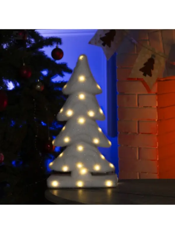 Светодиодная фигура &laquo;Ёлочка&raquo; 22&times;40&times;12 см, флок, от батареек ААх2, свечение тёплое белое