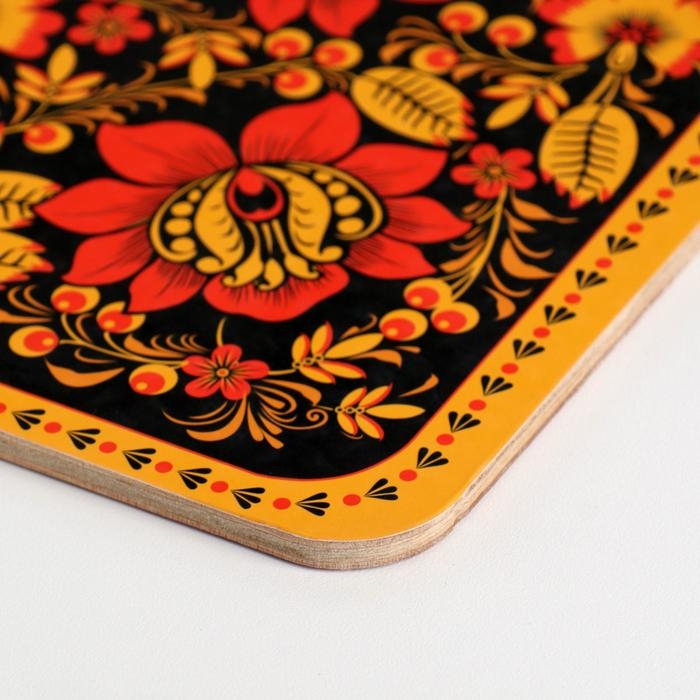 Доска разделочная сувенирная  Доска разделочная сувенирная "Хохлома, чёрный фон", 19,5×27,5 см