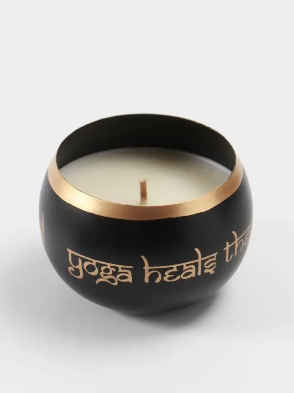 Свеча в чаше Yoga heal the soul, 200 г, 8.5&times;7 см, соевый воск, чёрная