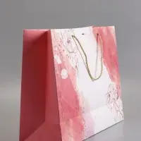 Пакет подарочный "Мрамор" , розовый , с бантиком , 43 х 32 х 14 см