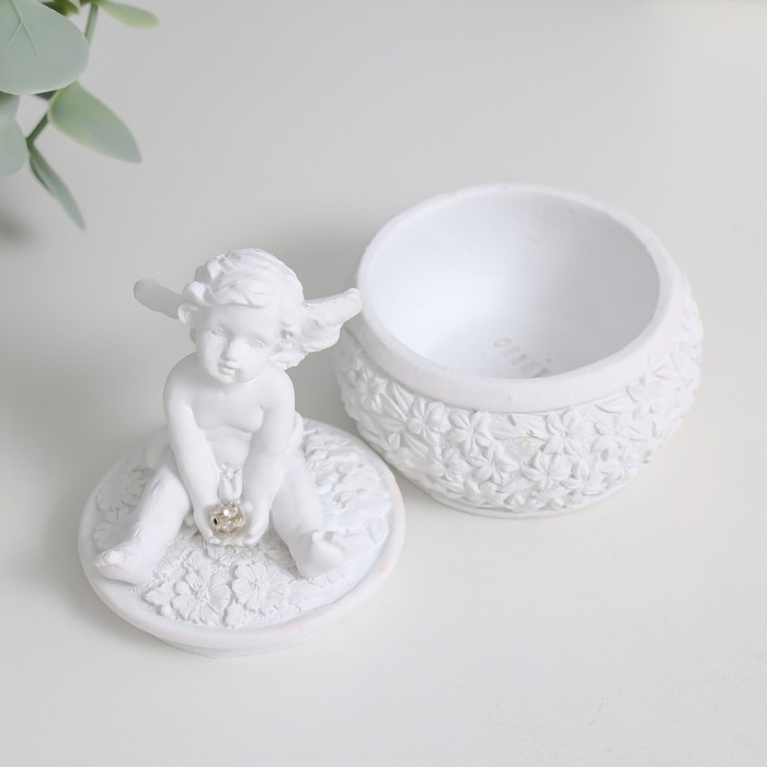 Шкатулка полистоун  Шкатулка полистоун "Белоснежный ангел в цветах" МИКС 7х7х9 см