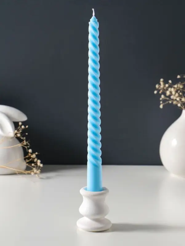 Набор свечей витых 25 см, 2 шт., 57 г, 5 ч, пастельно-голубой