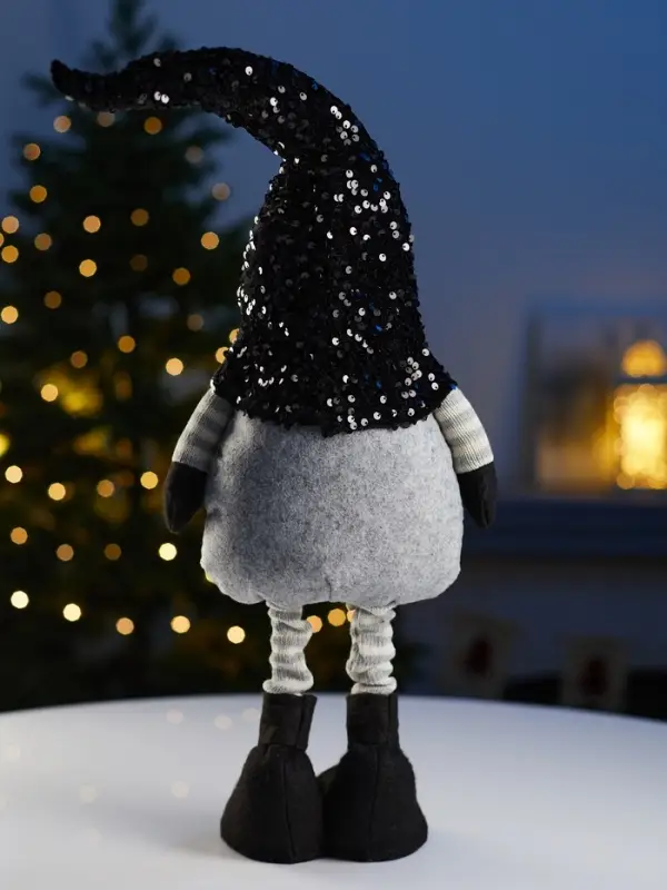 Фигура текстиль «Гном в черном» 50-70 см, телеск-е ножки, 1LED, LR1130х3 (в компл.),Т/БЕЛЫЙ