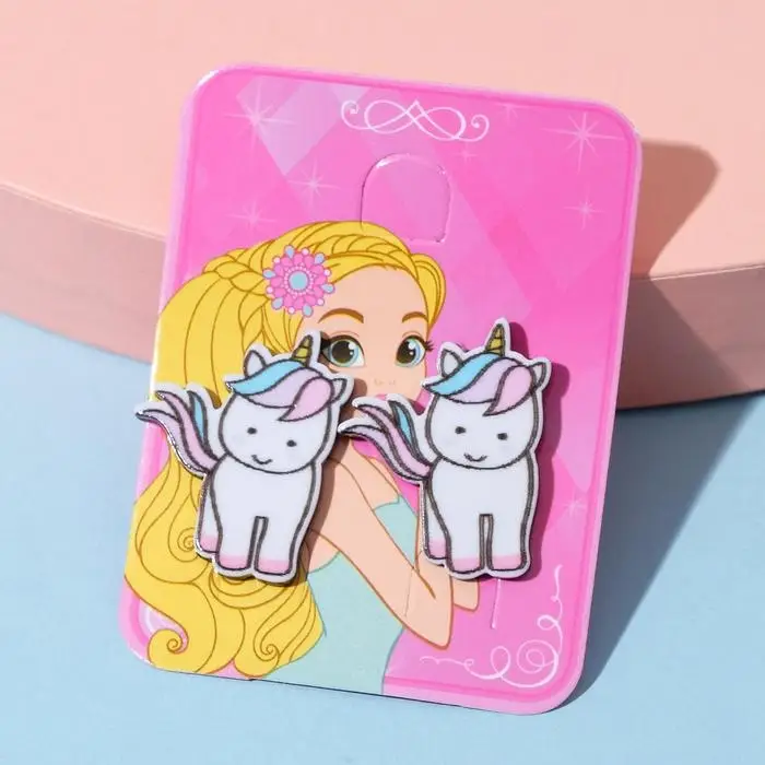 Серьги детские «Выбражулька» единорожки, цветные в серебре Серьги детские «Выбражулька» единорожки, цветные в серебре