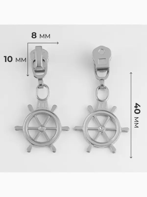 Бегунок для металлической молнии, №3, &laquo;Штурвал&raquo;, 10 шт., цвет никель