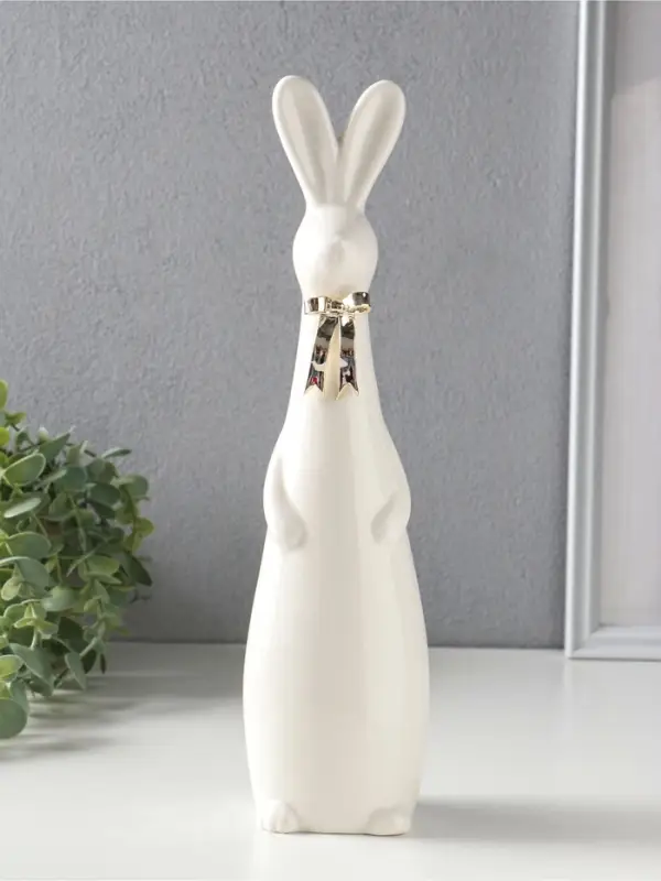 Сувенир керамика "Белый заяц с золотым бантом" 7,8х6,3х30,8 см
