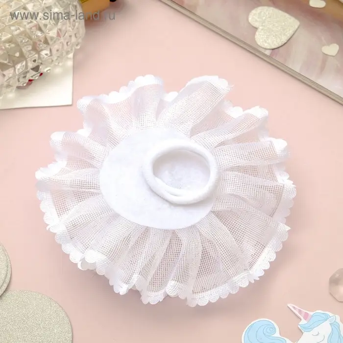 Резинка для волос бант «Школьница», волна страза, d=10 см, белая