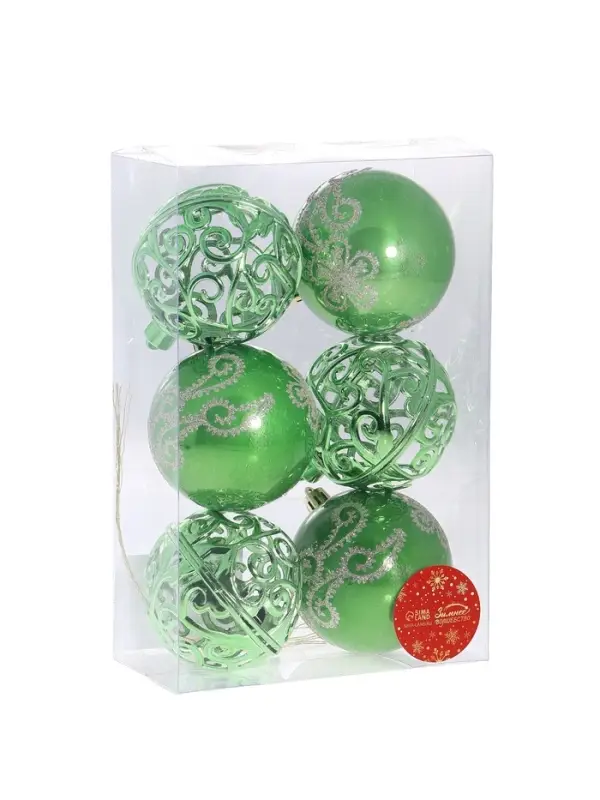 Ёлочные игрушки &laquo;Эстер&raquo;, шары новогодние, набор d=8 см, 6 шт., узор, зелёный