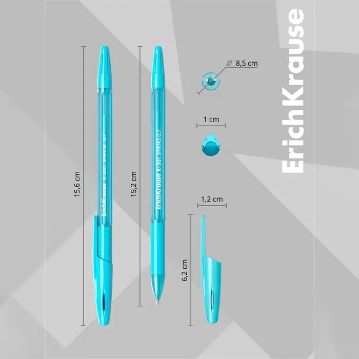 Набор ручек шариковых 4 штуки ErichKrause R-301 Spring Stick & Grip, узел 0.7 мм, чернила синие, резиновый упор, длина линии письма 1000 метров, европодвес