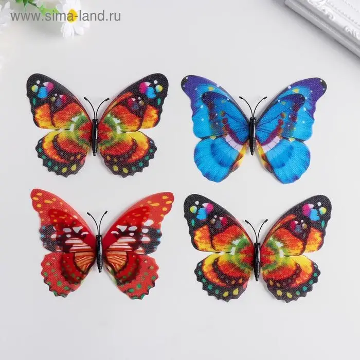 Магнит пластик под ткань "Бабочки двойные крылья, блеск" МИКС 12х9,5 см