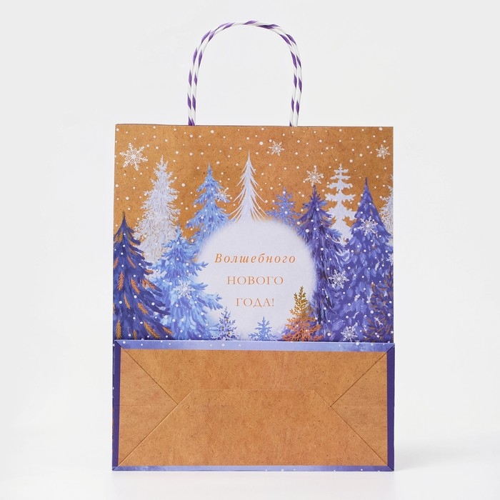 Новый год. Пакет бумажный подарочный новогодний крафт Новый год. Пакет бумажный подарочный новогодний крафт "Волшебного нового года", с тиснением, 26 х 32 х 12 см.