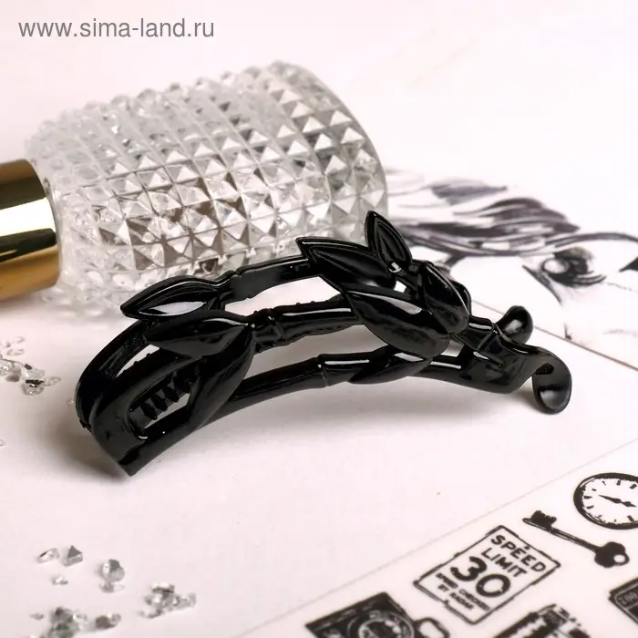 Банан для волос "Классика" листочки, 10,5 см, чёрный