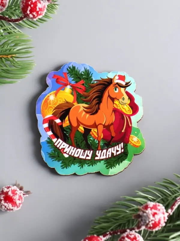 Магнит новогодний 2026 «Приношу удачу», размер магнита 7×7 см