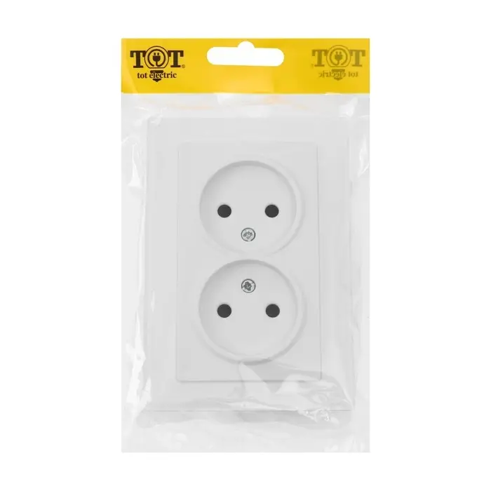 Розетка TOT Matte Glass, 10 А, стекло, скрытая, двухместная, без заземления, белая