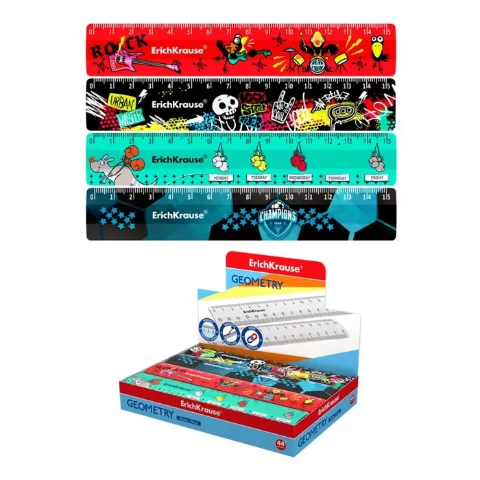 Линейка 15 см дизайн ErichKrause, микс из 4 дизайнов, в коробке-дисплее (boy) Линейка 15 см дизайн ErichKrause, микс из 4 дизайнов, в коробке-дисплее (boy)