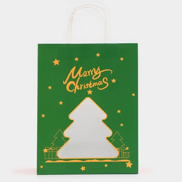 Пакет подарочный бумажный, с окном «Ёлка» 26×35×16 см, крафт зеленый Пакет подарочный бумажный, с окном «Ёлка» 26×35×16 см, крафт зеленый