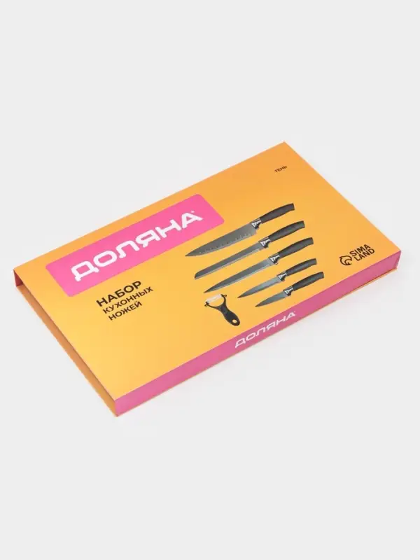 Набор кухонных принадлежностей Доляна &laquo;Супер-блек&raquo;, 6 предметов: ножи 19 см, 23 см, 32 см, 32 см, керамическая овощечистка, 32&times;4 см, чёрный