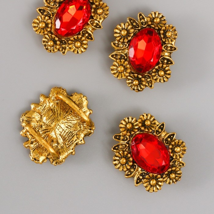 Декор для творчества металл пряжка  Декор для творчества металл пряжка "Кристалл в цветах" набор 4 шт 2,5х2,3х1 см