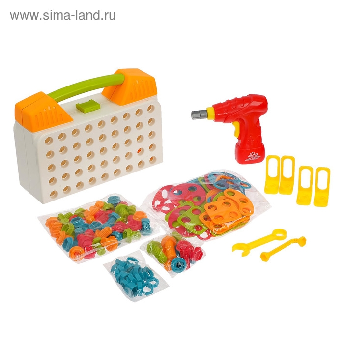 Конструктор винтовая мозайка «Объемные фигуры», 2 в 1, с шуруповертом,129 деталей Конструктор винтовая мозайка «Объемные фигуры», 2 в 1, с шуруповертом,129 деталей