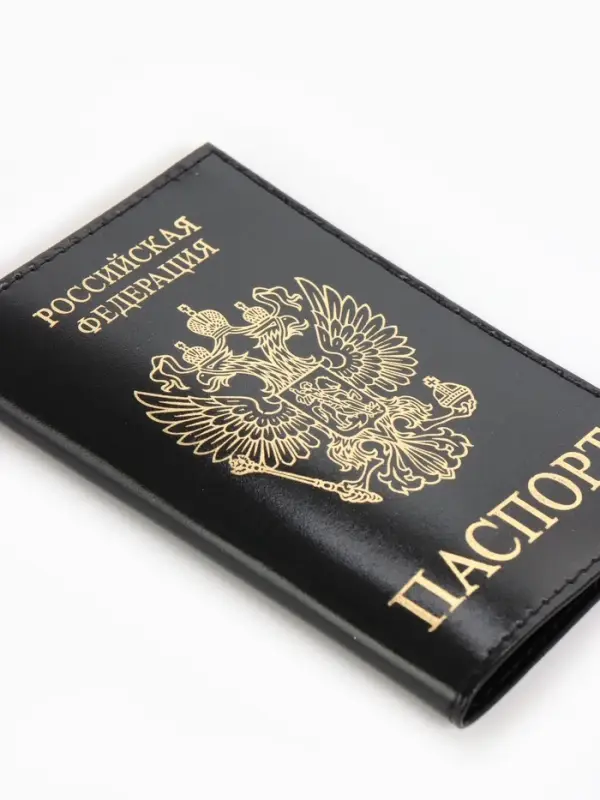 Обложка для паспорта, гладкая, с гербом, с тиснением фольгой, чёрная