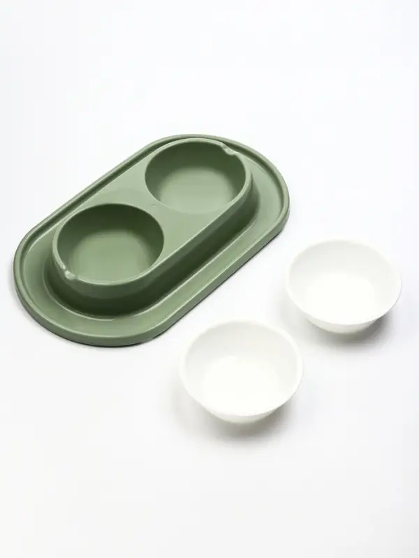 Миска двойная для животных &laquo;Мур-мяу&raquo;, 300 мл, на подставке, пластик, цвет фисташковый