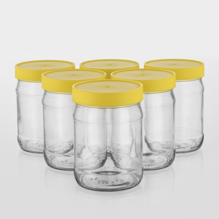 Набор стеклянных банок с жёлтой полимерной крышкой, ТО-82 мм, 450 мл, 6 шт. Набор стеклянных банок с жёлтой полимерной крышкой, ТО-82 мм, 450 мл, 6 шт.