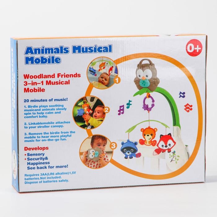 Мобиль музыкальный на кроватку «Тропический лес. Совушка», 3 игр., на батарейках, съемный муз.блок Мобиль музыкальный на кроватку «Тропический лес. Совушка», 3 игр., на батарейках, съемный муз.блок