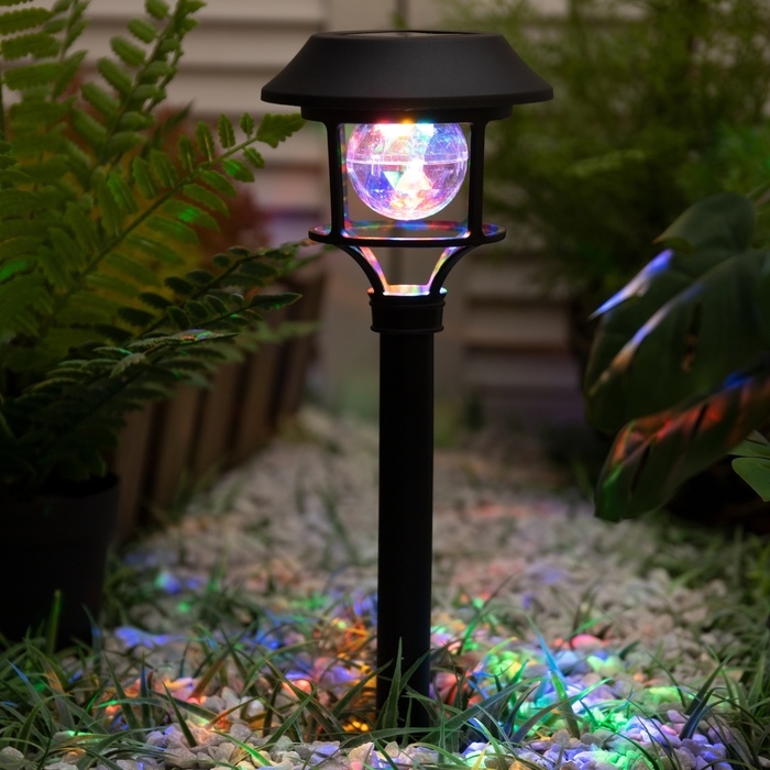 Светильник на солнечной бат. Светильник на солнечной бат. "Еврогарант", "Фонарь диско" 12x44 см, IP44, 6LED, 2 реж., RGB