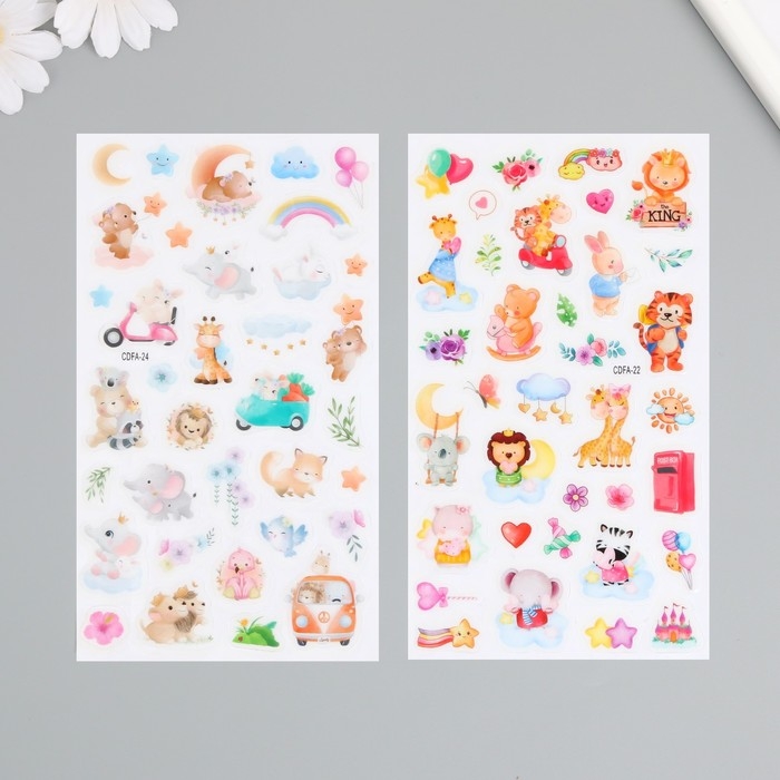 Наклейка пластик Наклейка пластик "Милые зверушки" МИКС 10х21,5 см