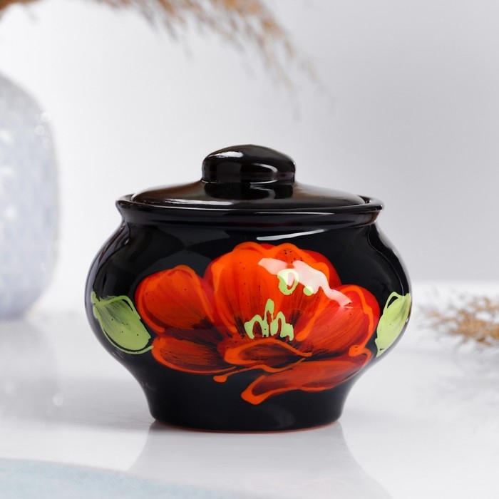 Горшок для запекания  Горшок для запекания "Русский" 0,33л / 9,5х11,2см, мак на черном