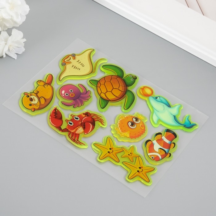 Наклейка силикон на стекло фосфорная Наклейка силикон на стекло фосфорная "Морские друзья" 20х16 см