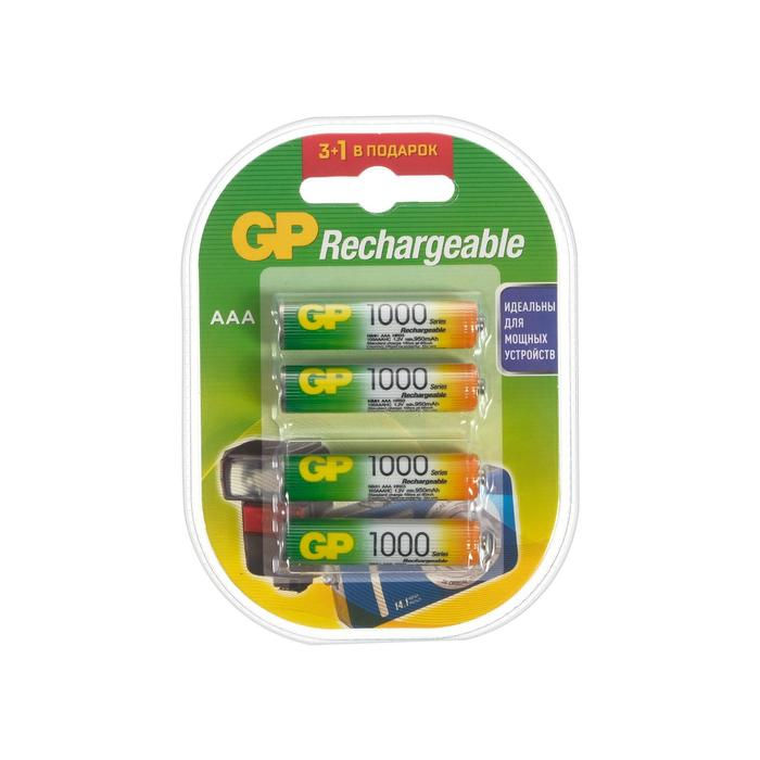 Аккумулятор GP, Ni-Mh, AAA, HR03-4BL, 1.2В, 1000 мАч, блистер, 3+1 шт. Аккумулятор GP, Ni-Mh, AAA, HR03-4BL, 1.2В, 1000 мАч, блистер, 3+1 шт.