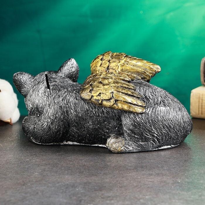 Копилка Копилка "Котенок ангел" 21х12см, серебро с позолотой