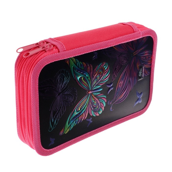 Пенал 2 секции, 125 х 205 х 40 мм, 81П26/2 Calligrata Пенал 2 секции, 125 х 205 х 40 мм, 81П26/2 Calligrata "Бабочки" (объемный 3D-рисунок с эффектом металлика)