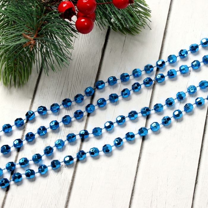 Бусы на ёлку 2,7 м d-8 мм Бусы на ёлку 2,7 м d-8 мм "Шарики с гранями" синий