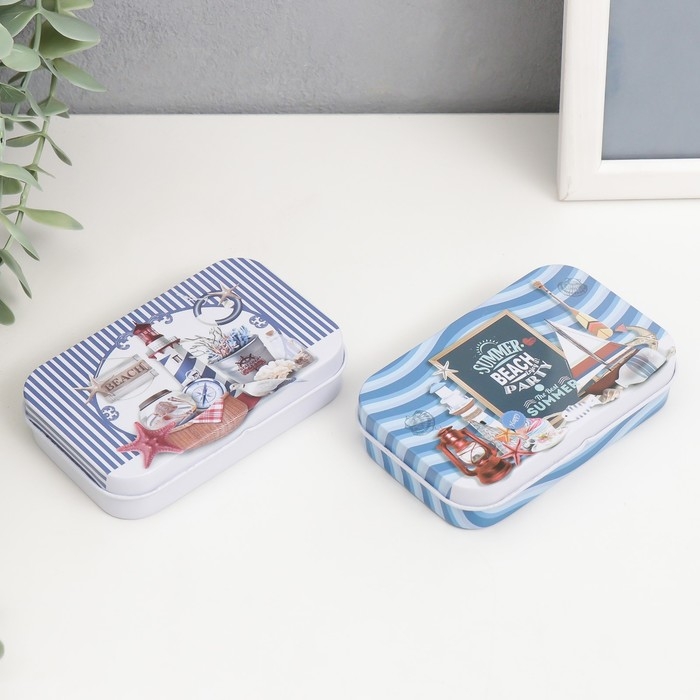 Шкатулка металл прямоугольная Шкатулка металл прямоугольная "Морская" МИКС 5,8х9,5х2,2 см