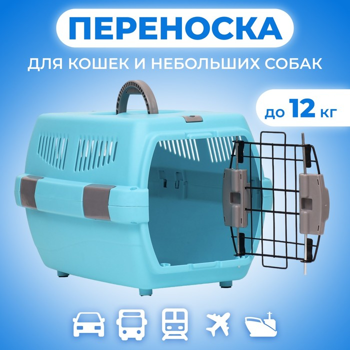 Переноска пластиковая  Переноска пластиковая "Неон" 48х32х29,5 см, вес животного до 12 кг, голубая